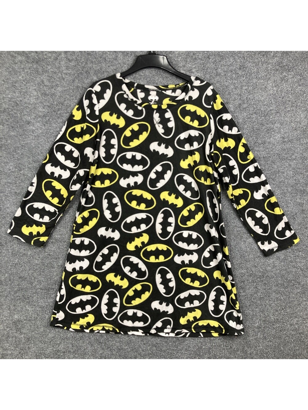 DC Comics Womens 2XL Black L/S Fleece Batman Logo Symbol Nightgown EUC